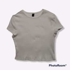 SHEIN Ribbed Short Sleeve Cropped Top White 12